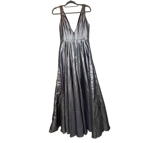 Witness Of Love Gun Metal Metallic Shimmer Prom Formal Cocktail Fairy Goth Gown - Picture 12 of 13